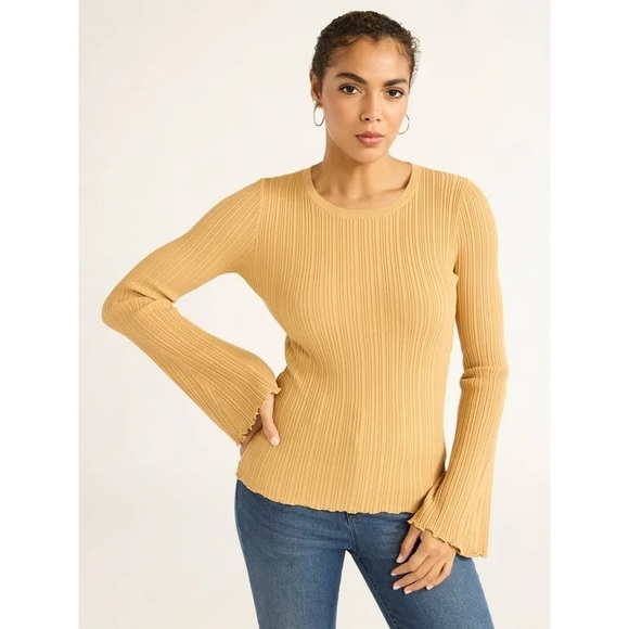 Sofia Vergara Women's Long Bell Sleeve Lightweight Ribbed Sweater NWT - Picture 1 of 5